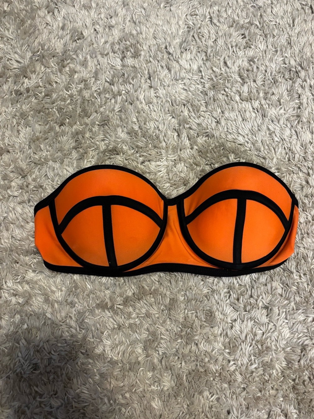 Orange Strapless Bikini Top with Black Trim